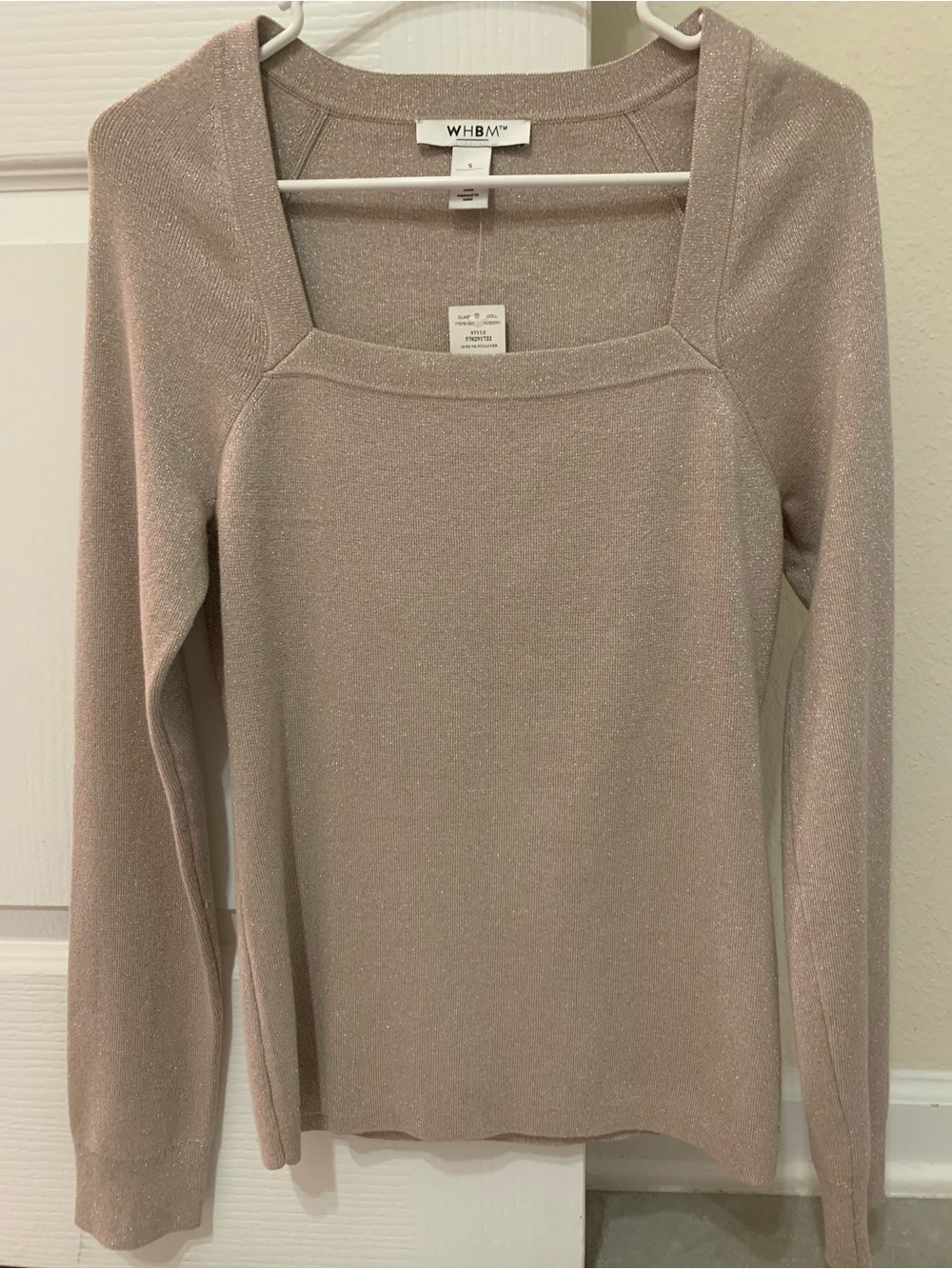 White House Black Market Shimmery Light Beige Square Neck Sweater